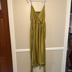 Zara Green Wrap Tie Front High Low Dress